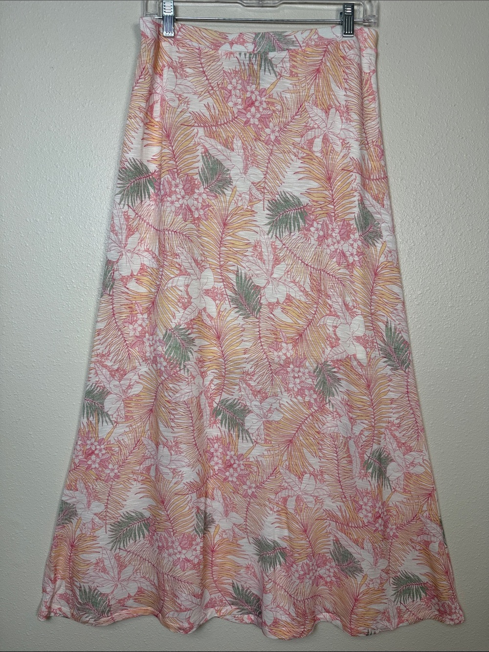 Tommy Bahama Maxi Skirt M Pink Tropical Floral Palm Print Rayon Lined Resort
